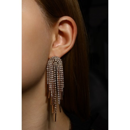 Hanging earrings with “comet” rhinestones, white color in gold, 8.5 cm-5