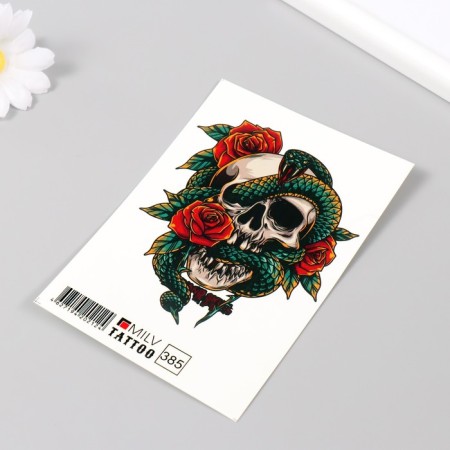Tattoo on the body "Skull with a snake" 10x15 cm-1