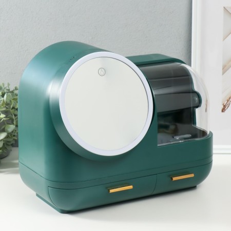 Cosmetics box plastic, mirror with backlight "dark green" 37.5x22x31 cm-1