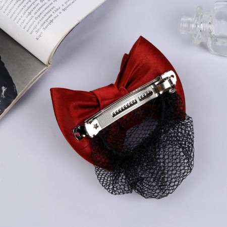 Halfish hair clip "Bow" with a mesh for a bundle, d-10 cm, burgundy-1