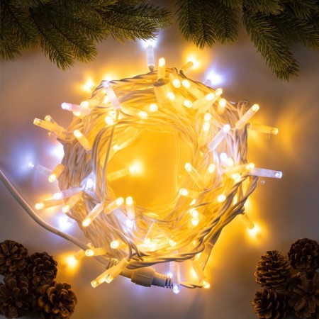 Garland “thread” 10 m, IP65, UMS, white rubber thread, 100 LED, warm white glow, flicker, 220 V