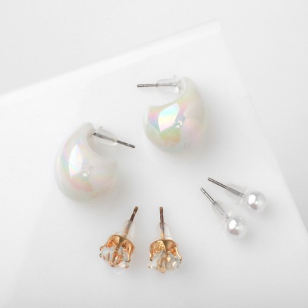 Earrings set 3 pairs "drop" color white in gold-5