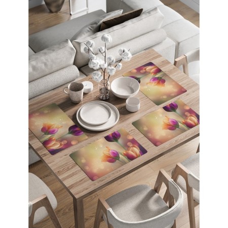 A set of napkins for setting the table “Morning with tulips”, rectangular, rounded edges, size 30x46 cm, 4 pcs