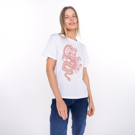 Women's T -shirt "Dragon", white color/Red print, size 44