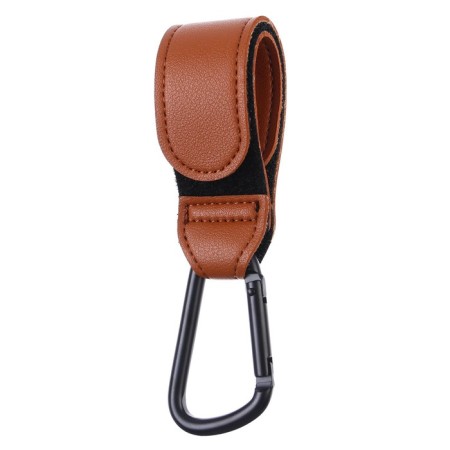 Carabiner for bags for a stroller, for Velcro, eco -leather, brown color-5
