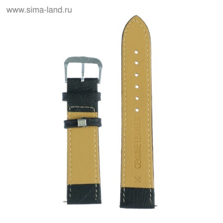 Solomon watch strap, 20 mm, genuine leather, L-20 cm, black with embossing-2