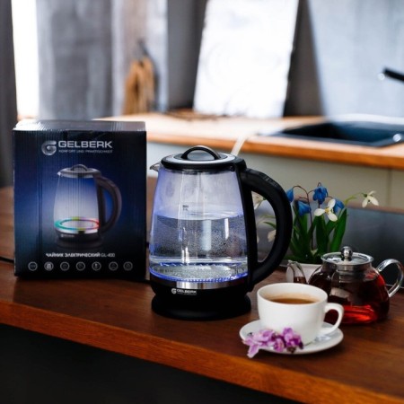 Electric kettle Gelberk GL-400, glass, 2 l, 2200 watts, black-4