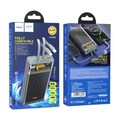 External battery Hoco J104A, 20,000 mAh, 2 Type -C, 1 USB, 1 Micro - USB, 3 A, display, gray-9