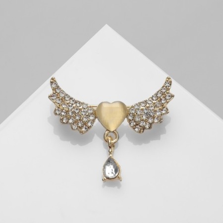 Brooch "Heart" winged, white color in gold-1