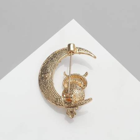 Brooch "Owl for a month", black and white color in gold-1