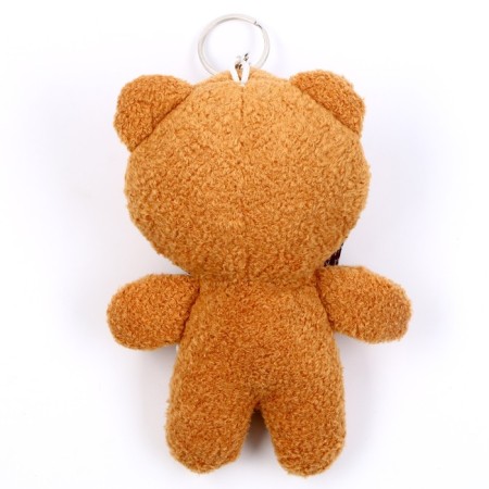 Soft toy "Bear with a bow", on a key fob, size 14 cm, brown color-1