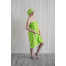 Women's set for the sauna (Pareo+Chalma) with embroidery, light green