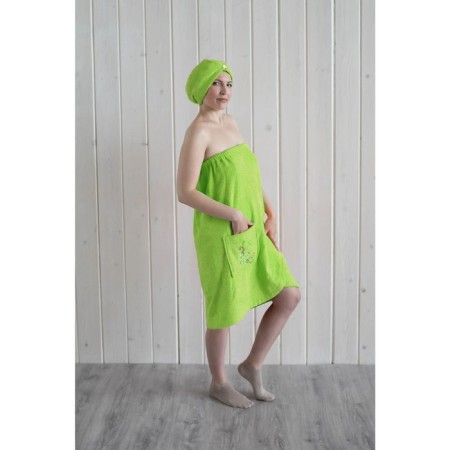 Women's set for the sauna (Pareo+Chalma) with embroidery, light green