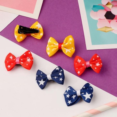 Hair clip "Bow" (set of 6 pcs) stars 3 cm, mix