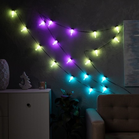 Smart garland “thread” 6 m with nozzles “light bulbs”, IP20, dark thread, 20 LED, glow RGB, USB-2