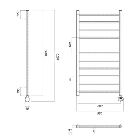 Domoterm electric heated towel rail "Cuba" P10, 500x1000 mm, right, chrome-2