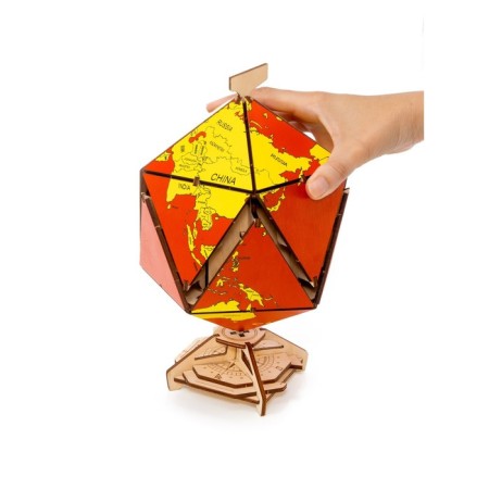 Designer Wooden 3D Ewa Globe Icosahedron with a secret (box, safe) red