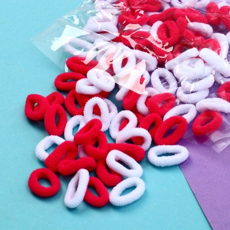 Hair elastic band "Mahrushka Sport" (set 100 pcs) 1 cm, white-raspberry