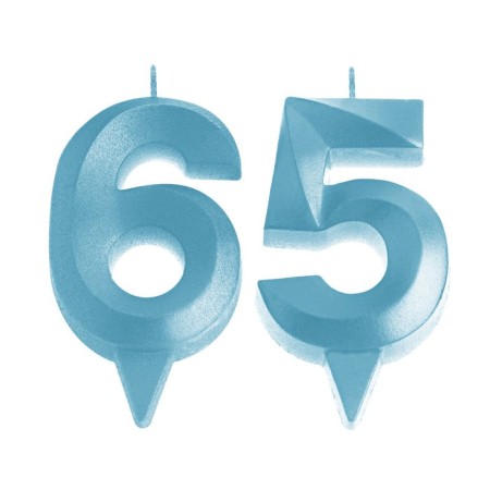 Candle in the cake anniversary "line" (set 2 in 1), number 65 /56, blue metallic, 6.5 cm-2