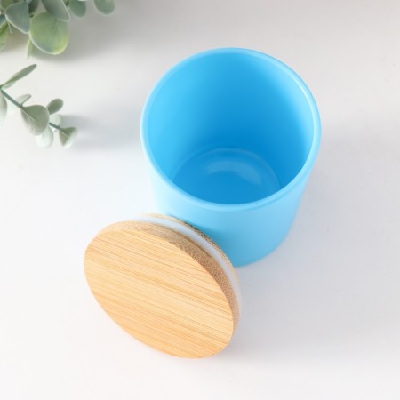 Bank for candles glass with a “blue matte lid” 220 ml 7x7x8.4 cm-2