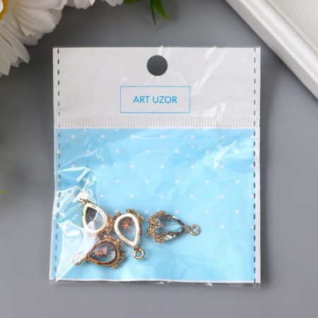 Decor for creativity plastic "drop with golden flowers" transparent crystal 2x1.2 cm-3