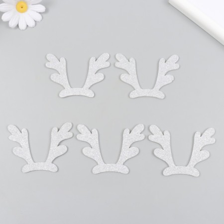 Decor "horns" 7.5x6 cm silver set 5 pcs foam glitter-2