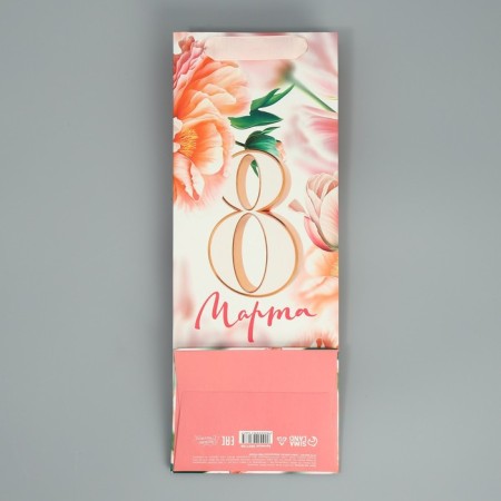 Package Gift Laminated for a bottle, packaging, "March 8", flowers, 13 x 36 x 10 cm-6