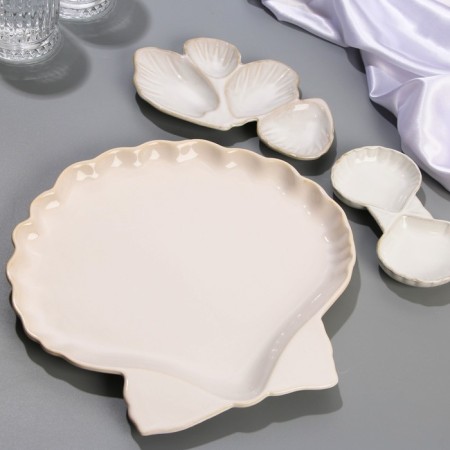 Ceramic “sea shell” saucer, 8.5 x 15 cm., White color-5