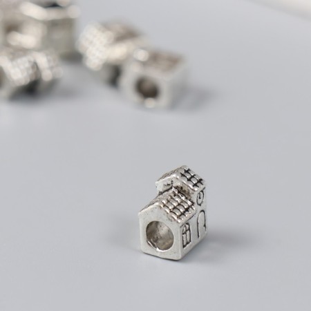 Bead for creativity Metal "House" silver 1.2 cm-1
