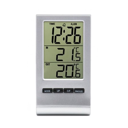 Clock - Electronic desktop an alarm clock with a weather station, 5.7 x 10.6 cm, 2 AG10