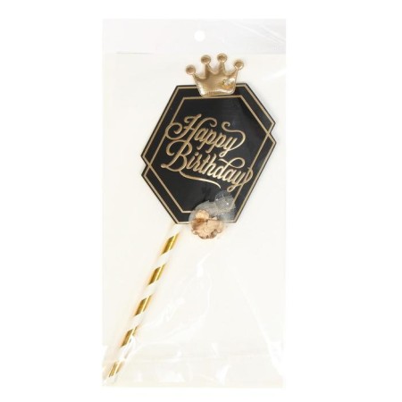 Topper "Happy Birthday", crown, black-gold color-1