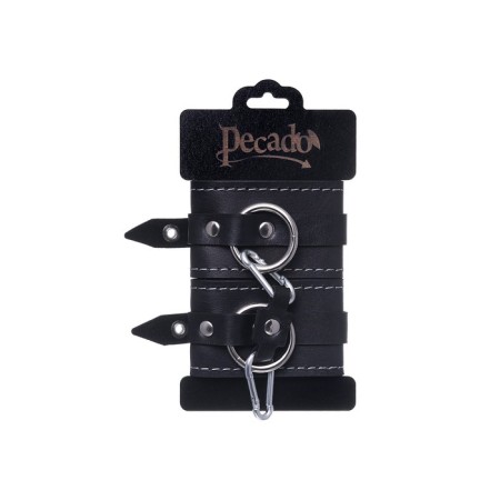 The handcuffs are two -layer with a white line Pecado BDSM, genuine leather, black-5
