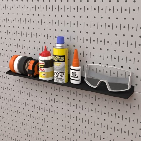 Metal shelf 490x70 mm for storage on a perforated panel, black-2