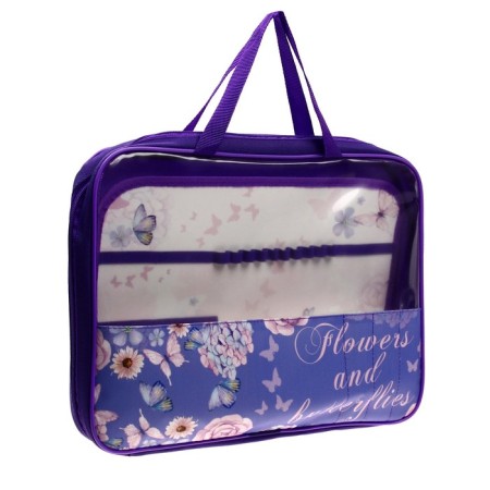 Labor folder A4, 335 x 260 x 60 mm, with handles, textile, PVC, PTR-111 "Flowers and butterflies"-1