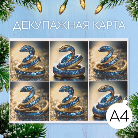 Декупажная карта "Сапфировая змея", плотность 45 г/м2, формат А4