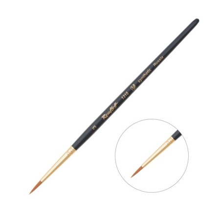 Synthetic brush, round, hard, shortened insert, rubloff series 1315 No. 3, short black matte handle, yellow clip