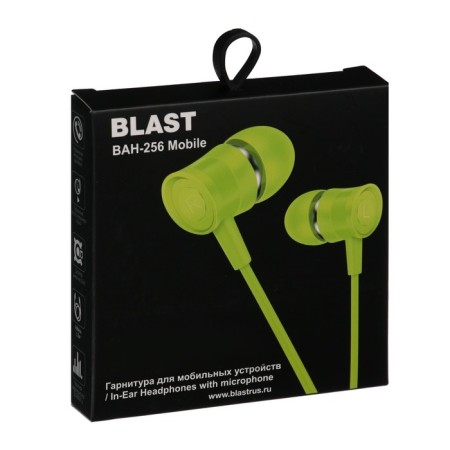 Headphones Blast BAH-256 MOBILE, vacuum, microphone, control, 32 Ohm, 3.5mm, 1.2m, green-1