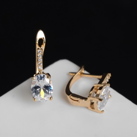 Earrings with “Bloom” rhinestones oval mini, white color in gold-1