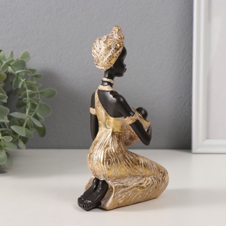 Souvenir Polystone "African with a child, in a golden dress" 11x7.5x18 cm-1