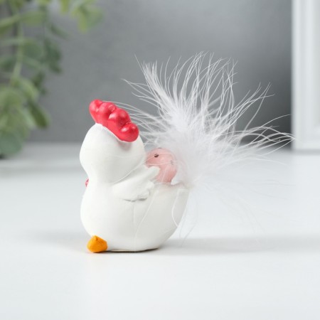 Souvenir Polystone "White Cockerel with pink egg" 5x4x6.5 cm-3