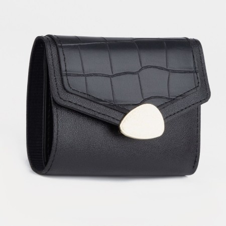 Women's wallet on the button, black color
