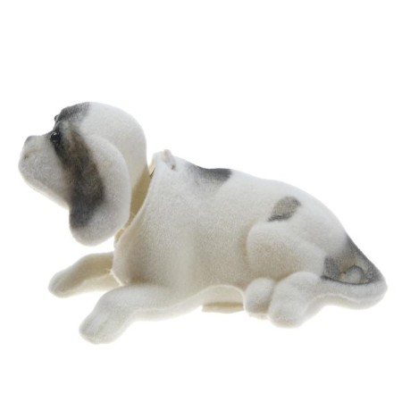Dog on a car panel shocking his head, small, white color-1