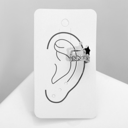 Earring "Kaff" Chain with a star, black color in silver-2