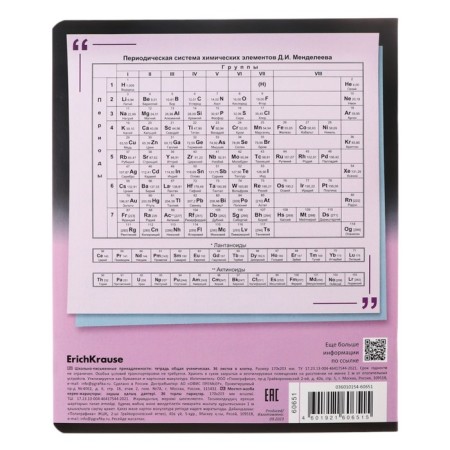 Subject notebook, 36 sheets, cage, chemistry, Erichkrause "Timeline", coated cardboard, Bloc Offset 100%, information block-5