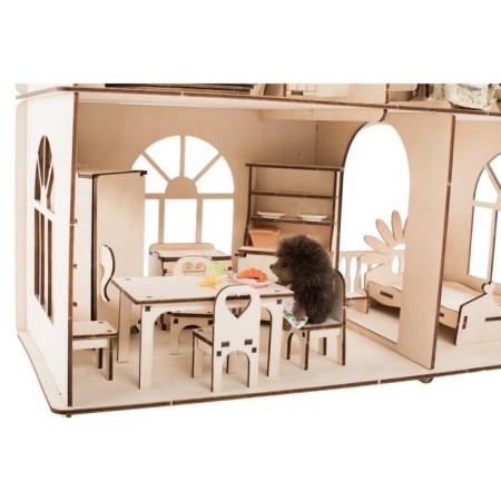Puppet Happid Premium House "Cottage", three -story, with an extension, with furniture, a prefabricated model-9