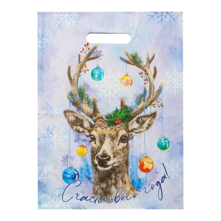 Package "Happy New Year", polyethylene with a cut pen, 30x40 cm, 50 μm