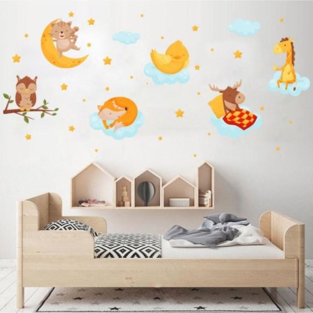 Sticker Plastic Interior color "Sleeping animals on the clouds" 40x60 cm