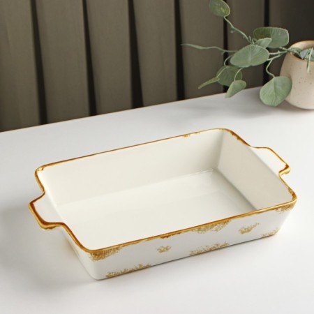 Baking shape made of porcelain organic Gold, 2 l, 33 × 20.5 × 5.5 cm, white color