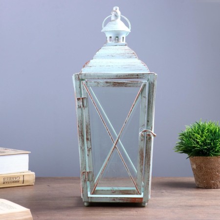 Climber metal, glass "flashlight" blue with a patina set 2 pcs 28x12x12; 38x16x15 cm-2