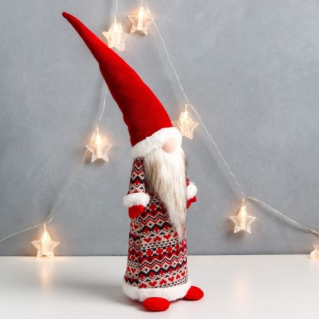Interior doll "Grandfather Frost in a caftan with Scandinavian patterns" 55x12x11 cm-1